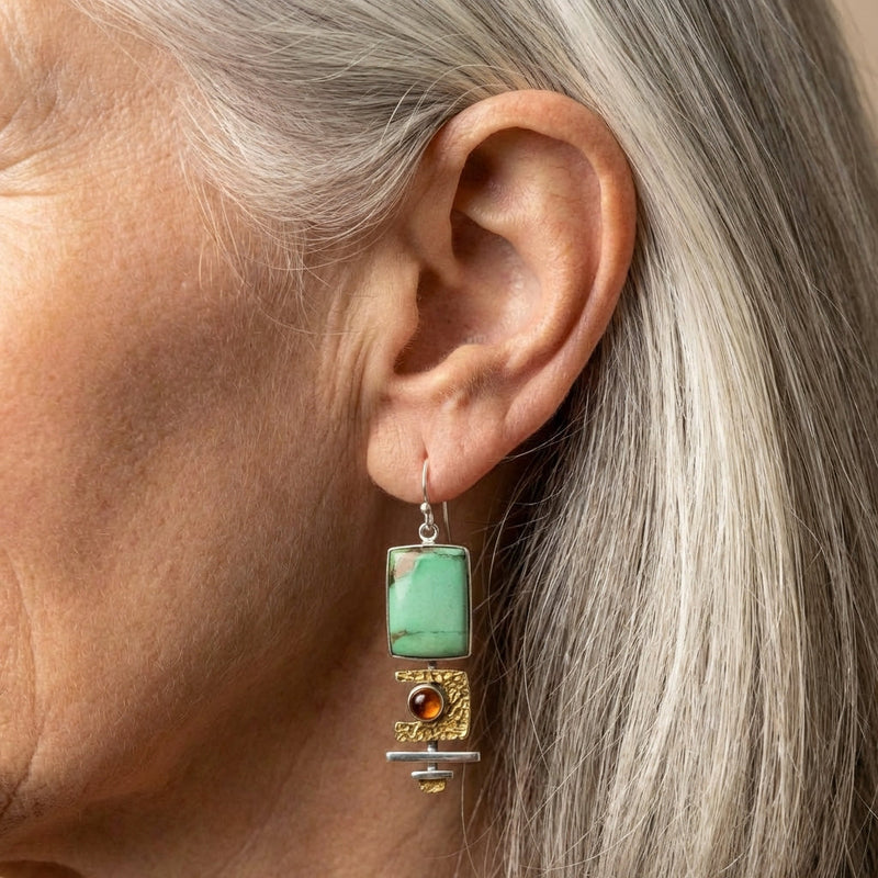 Vintage Geometric Green Stone Earrings