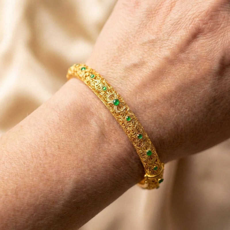 Vintage Gold Emerald Bangle