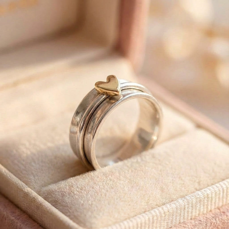 Vintage Golden Heart Silver Ring