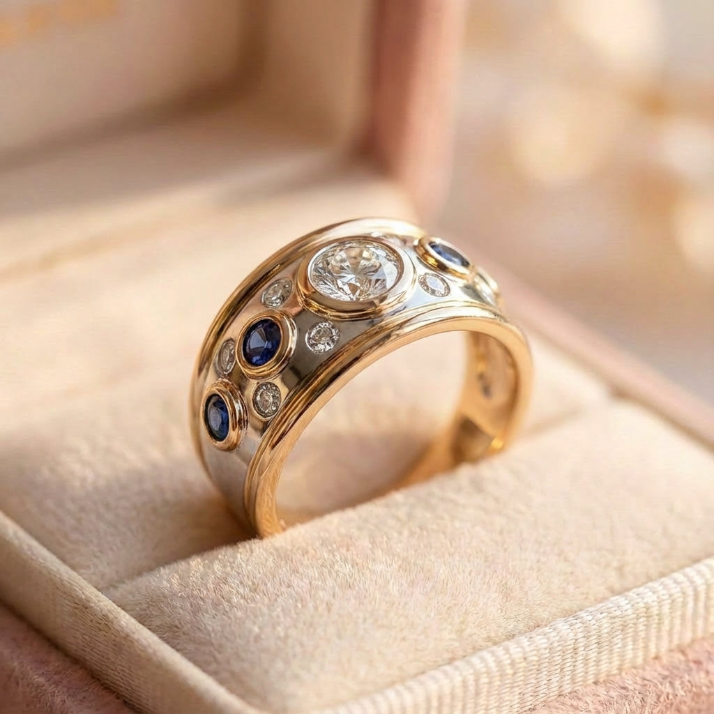 Vintage Golden Inlaid Zirconia Ring