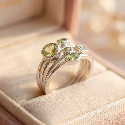 Vintage Green Glass Layered Silver Ring