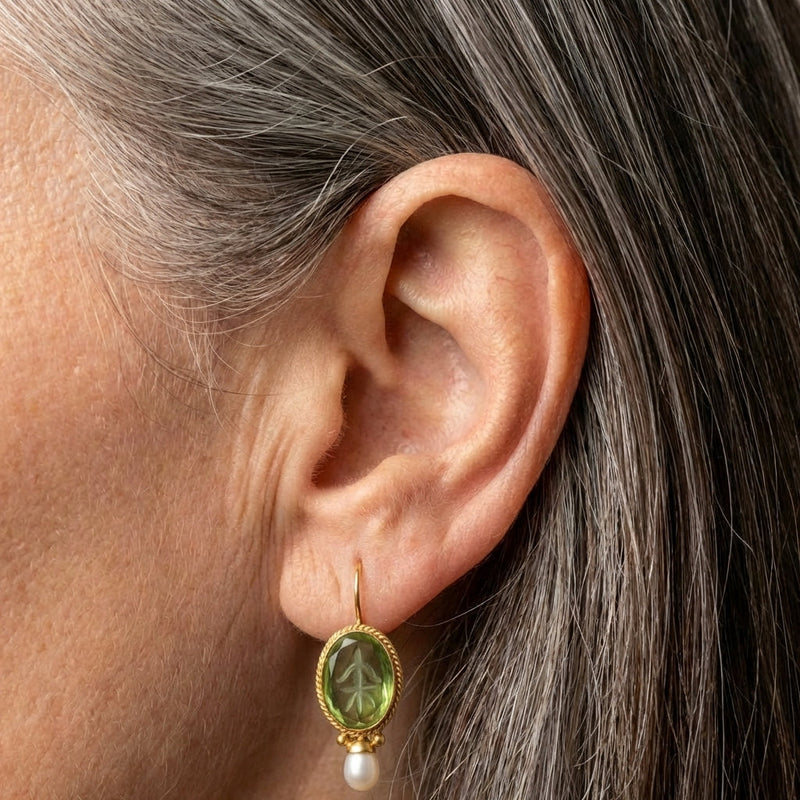 Vintage Green Intaglio Earrings