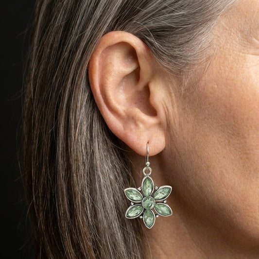 Vintage Green Stone Flower Earrings