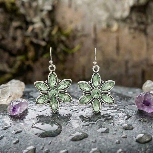 Vintage Green Stone Flower Earrings