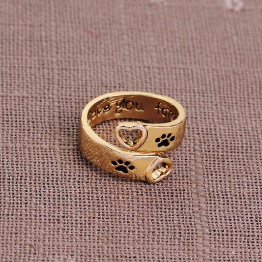 Vintage Heart Paw Ring