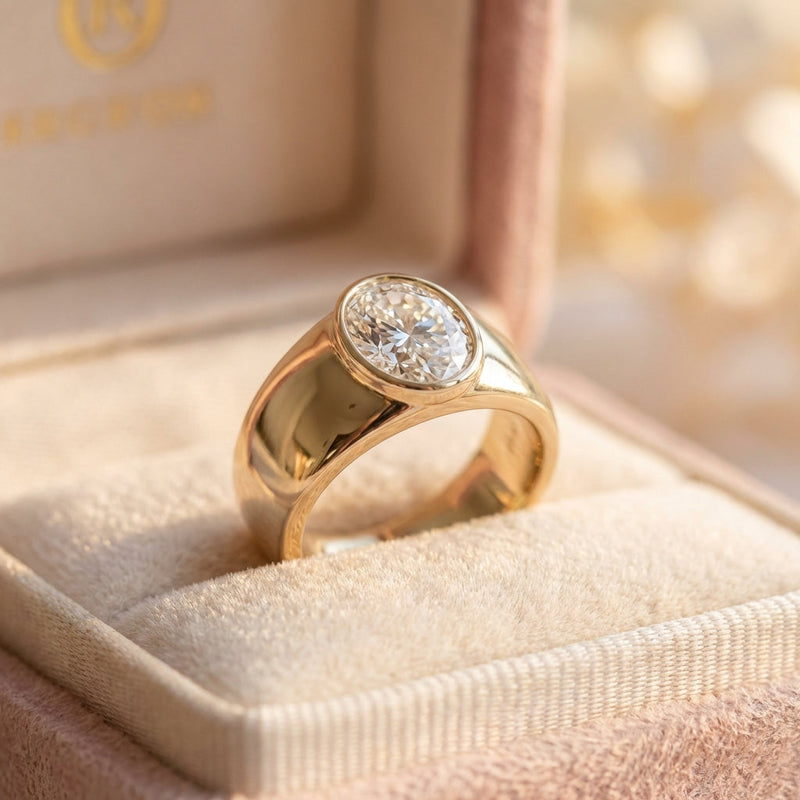 Vintage Inlaid Round Glass Gold Ring