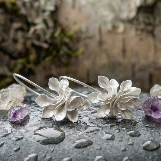 Vintage Irregular Blossom Silver Earrings