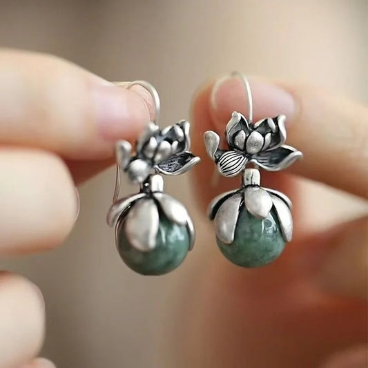 Vintage Lotus Jade Earrings