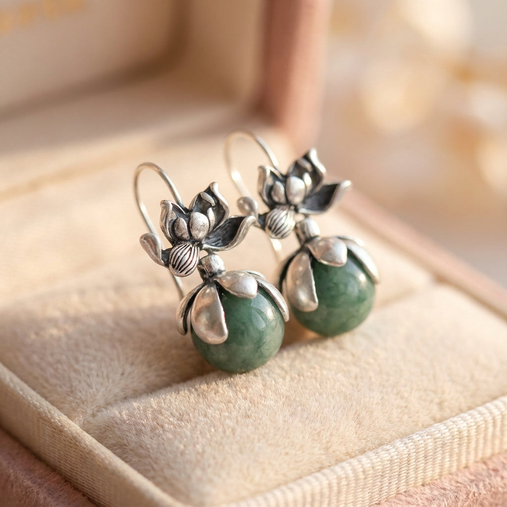 Vintage Lotus Jade Earrings