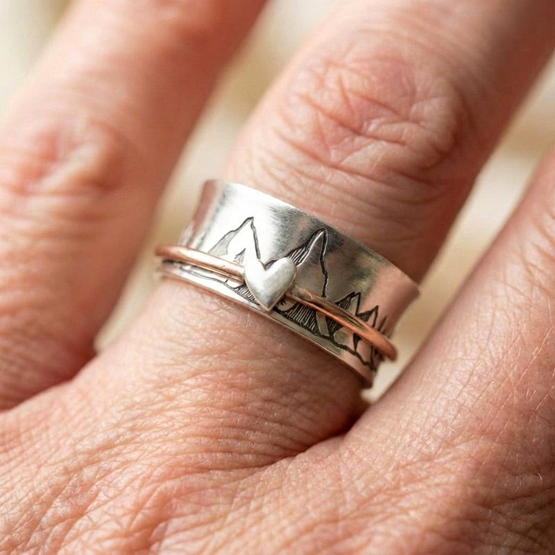 Vintage Mountain Heart Spinner Ring