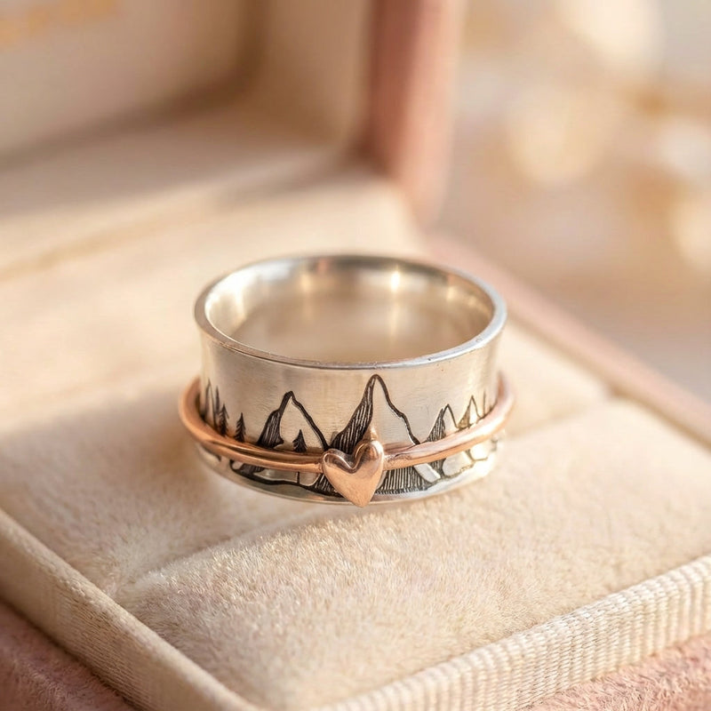 Vintage Mountain Heart Spinner Ring