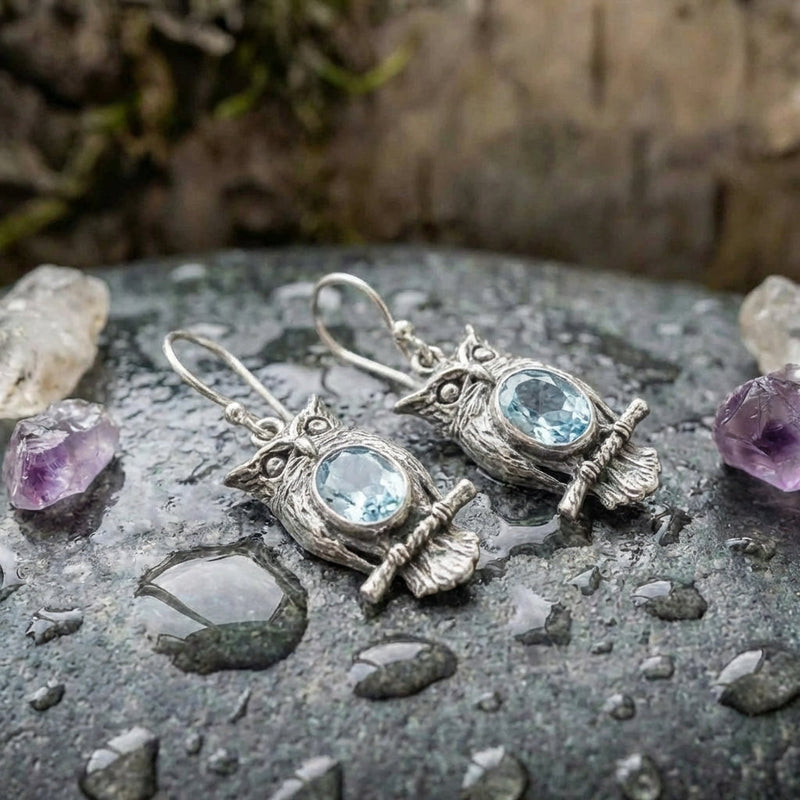 Vintage Owl Crystal Earrings