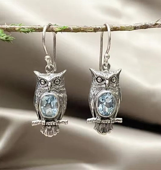 Vintage Owl Silver Earrings