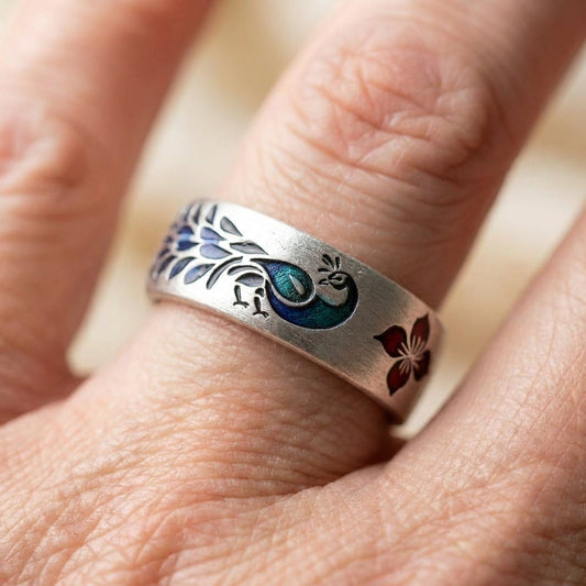 Vintage Peacock Enamel Ring