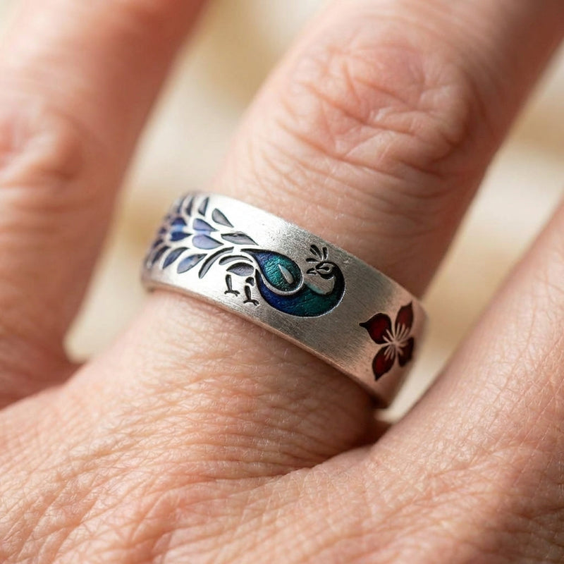 Vintage Peacock Enamel Ring