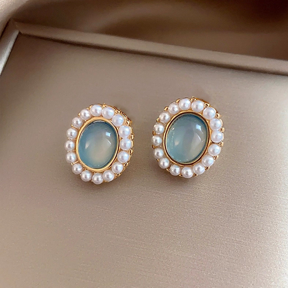 Vintage Pearl Aquamarine Earrings