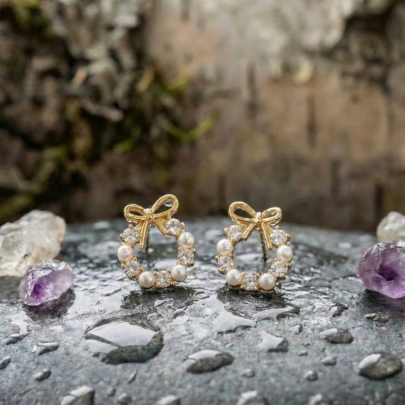 Vintage Pearl & Crystal Hoop Earrings