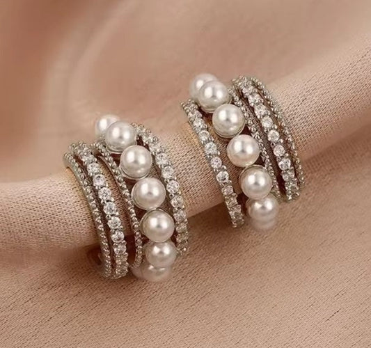 Vintage Pearl Inlaid Rhinestone Hoop