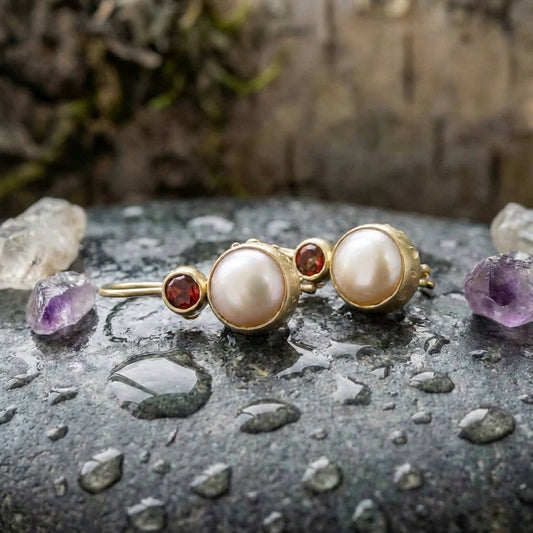Vintage Pearl & Red Crystal Earrings