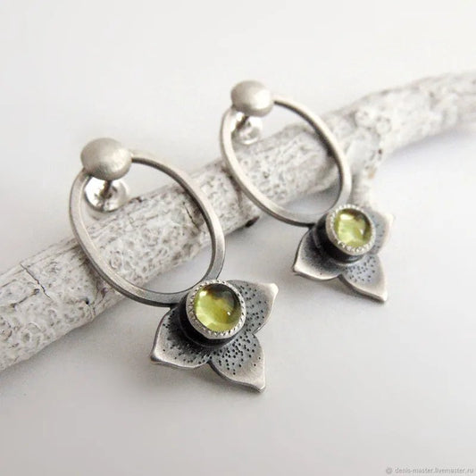 Vintage Peridot Flower Earrings