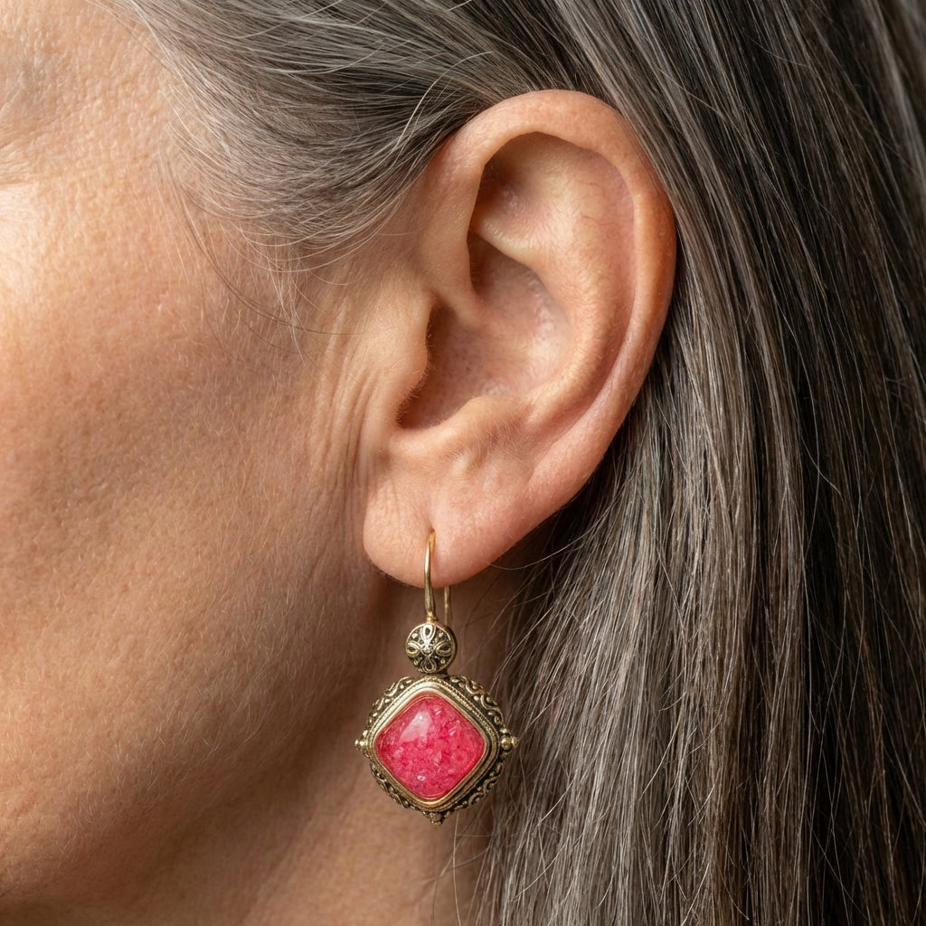 Vintage Pink Stone Earrings