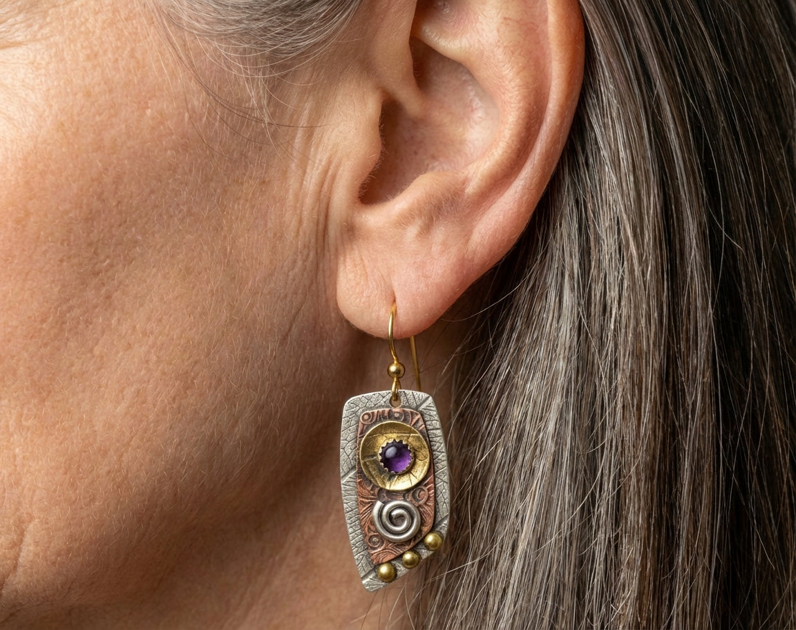 Vintage Purple Spiral Earrings