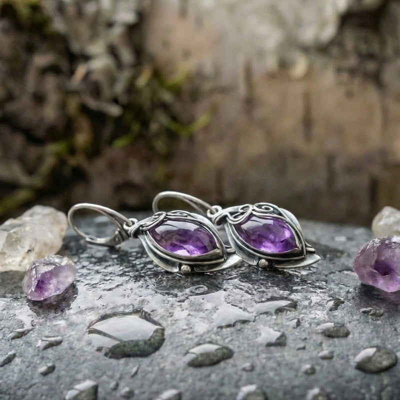 Vintage Purple Stone Dangle Earrings
