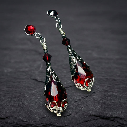 Vintage Red Crystal Drop Earrings