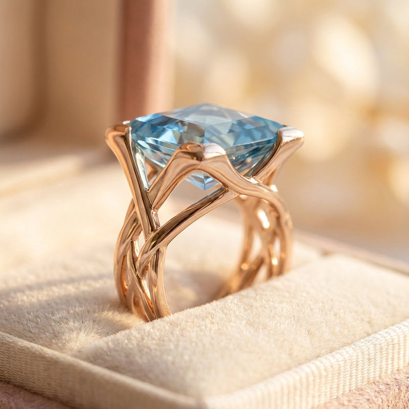 Vintage Rose Gold Blue Zirconia Ring