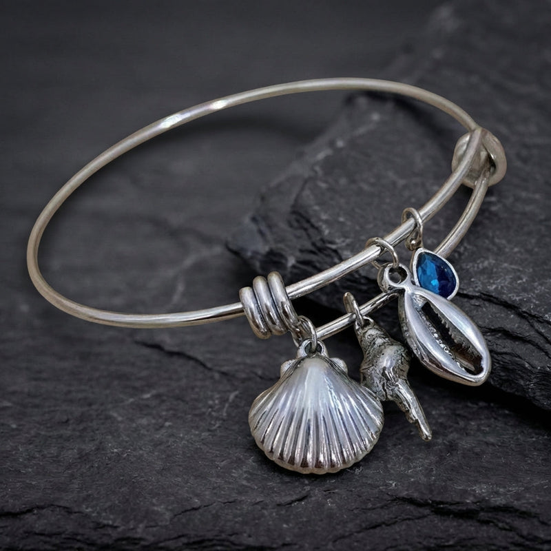 Vintage Shell Charm Adjustable Silver Bracelet