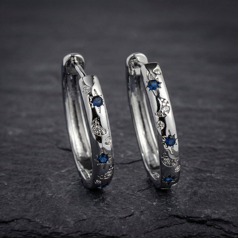 Vintage Silver Carving Sun And Moon Hoop Earrings