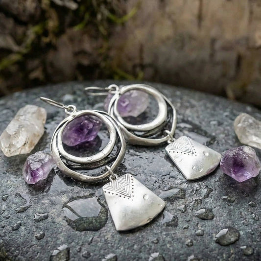 Vintage Silver Hanging Square Carving Dangle Earrings