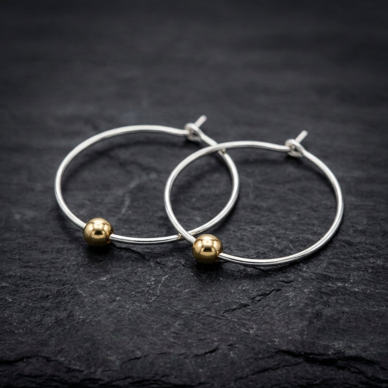 Vintage Silver Hoop Golden Pearl Earrings
