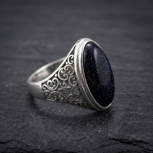 Vintage Silver Midnight Oval Stone Ring