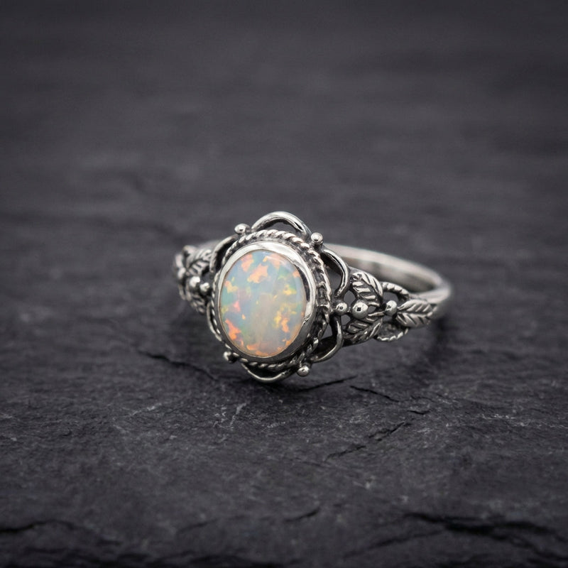 Vintage Silver & Opal Floral Ring