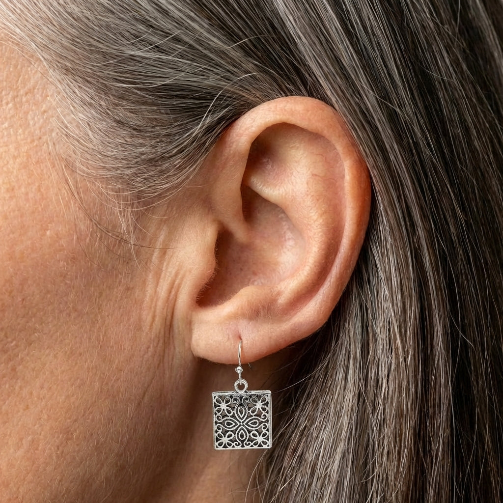 Vintage Silver Square Earrings