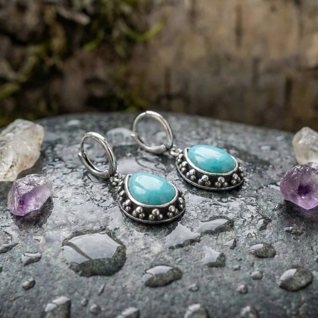 Vintage Silver Turquoise Teardrop Earrings