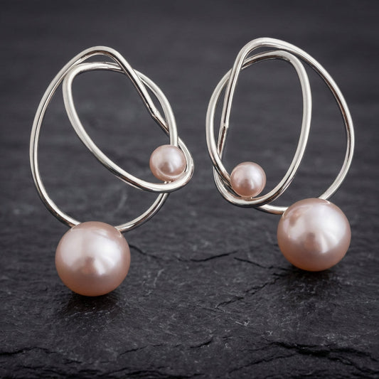 Vintage Silver Wire Pearl Pendant Earrings