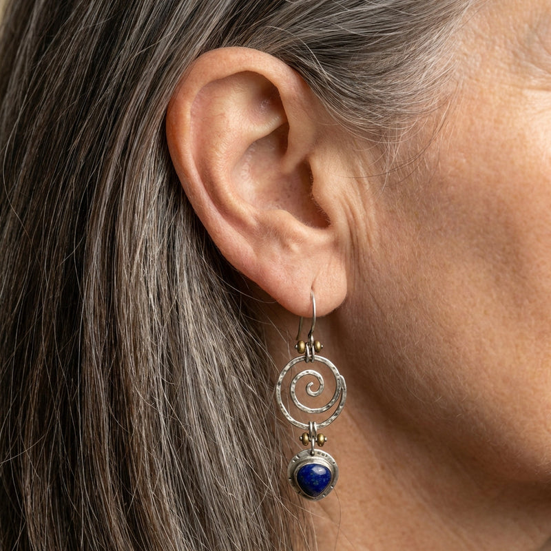 Vintage Spiral Lapis Earrings
