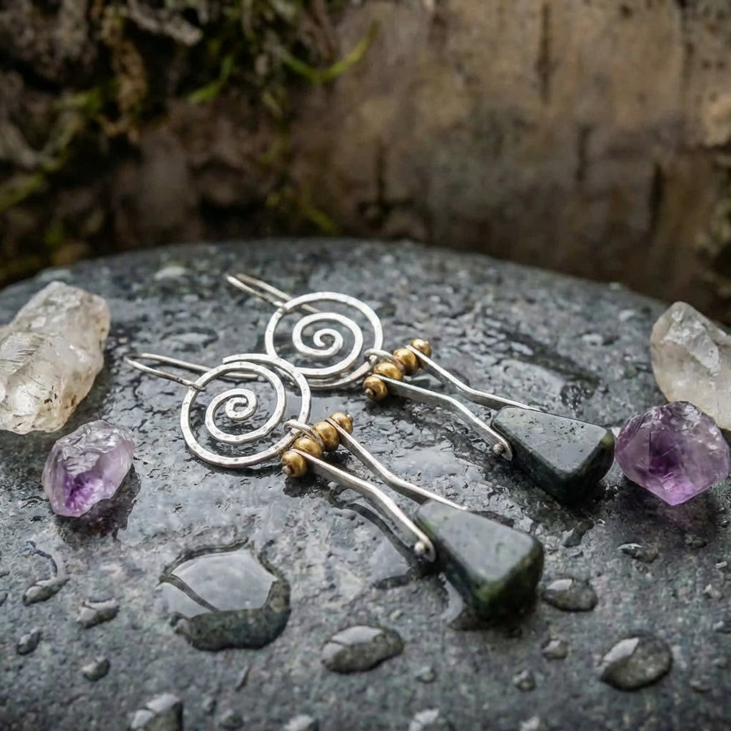 Vintage Spiral Stone Earrings