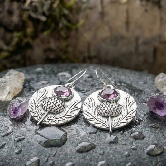 Vintage Thistle Amethyst Earrings