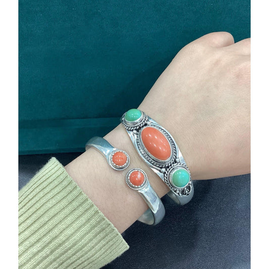 Vintage Turquoise Coral Bracelet