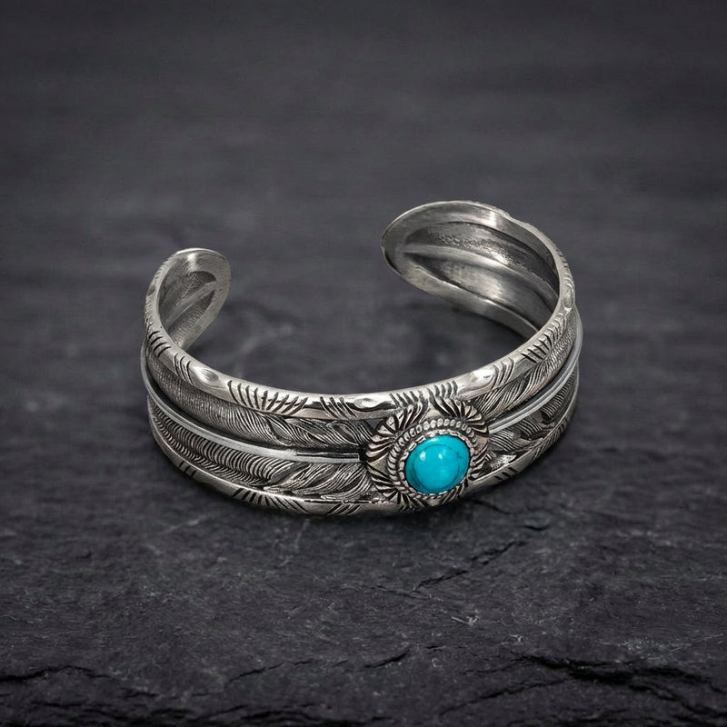 Vintage Turquoise Feather Silver Bracelet