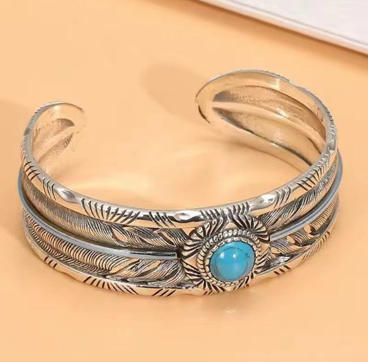 Vintage Turquoise Feather Silver