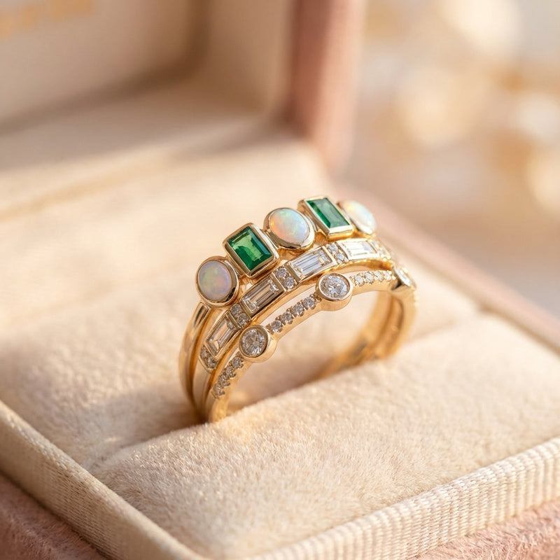 Vintage White And Green Opal Rings