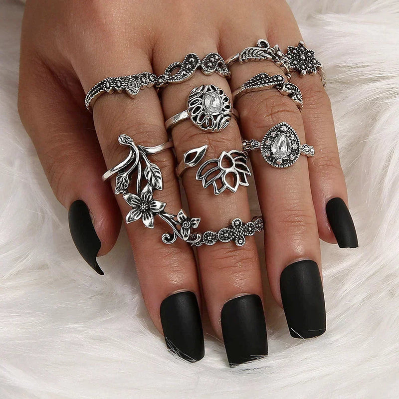 Enchanted Forest Rings Pack In Antique Silver