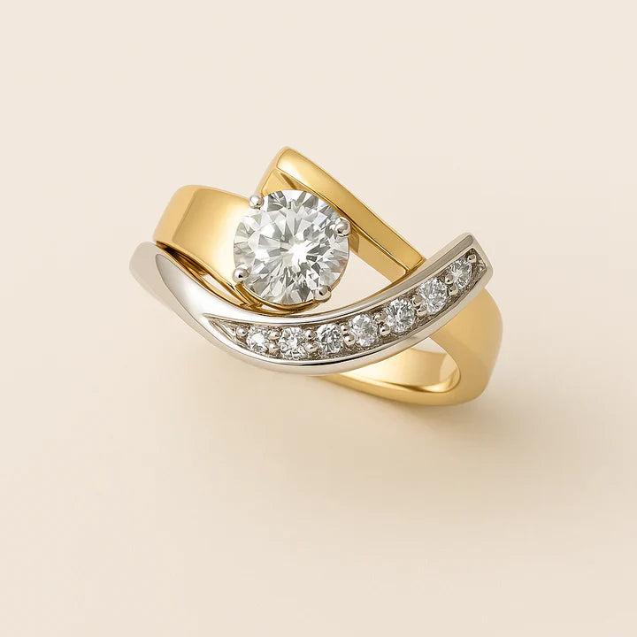 Vintage Irregular Gold & Silver Zirconia Ring