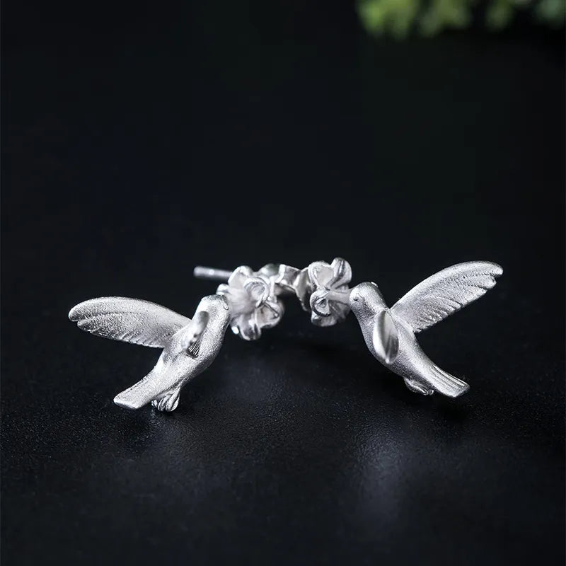 Silver Hummingbird Stud Earrings