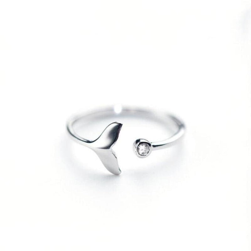 Dolphin Tail Ring In 925 Sterling Silver And Adjustable Zirconia
