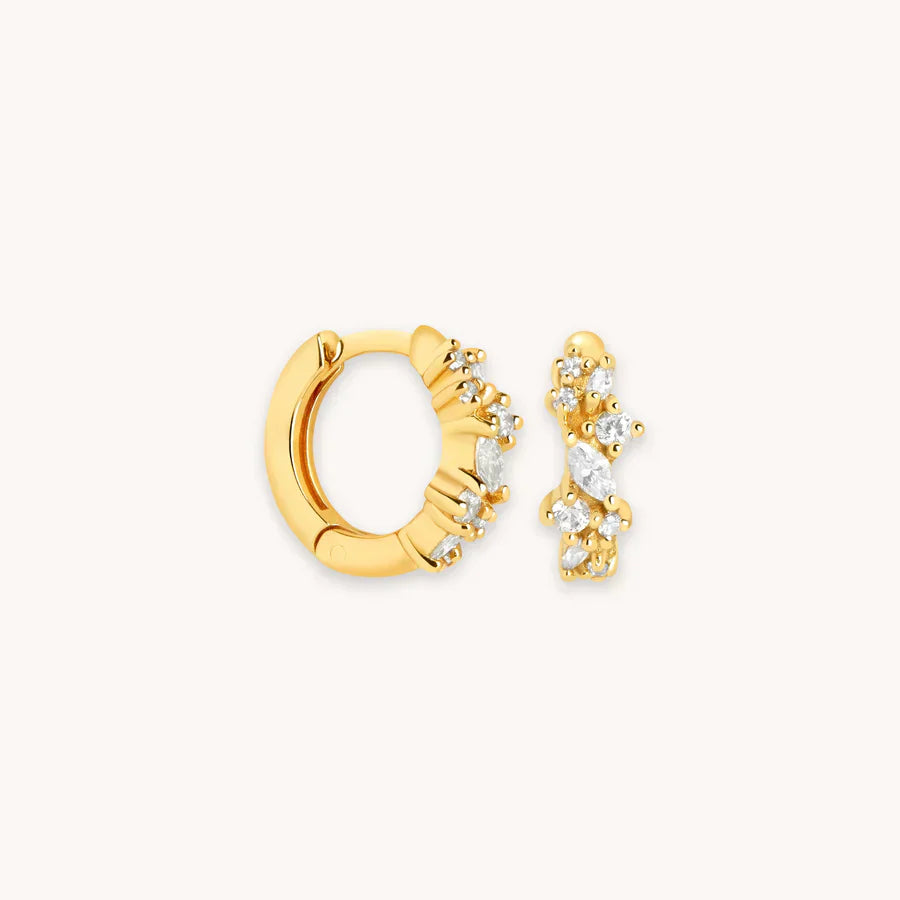 Gold Crystal Cluster Huggie Earrings